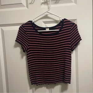 Garage Cropped Ribbed Lettuce Hem Short Sleeve Top